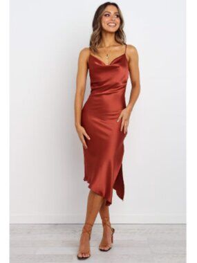 Petal & Pup Cyprus Satin Slipdress, Rust, Size 8, NWT, Formal, Wedding Guest
